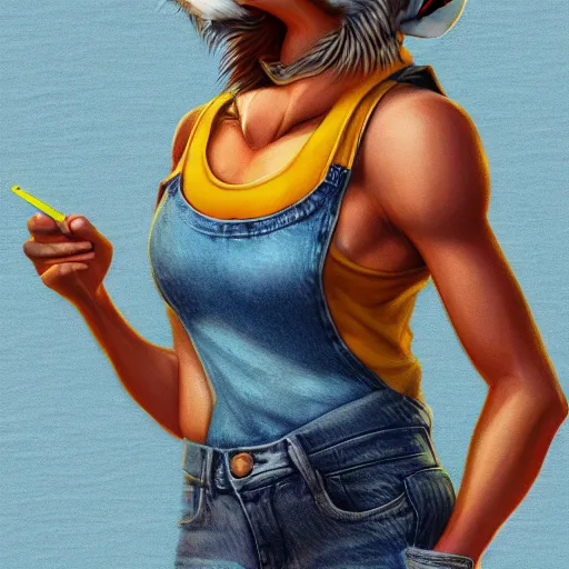 Image similar to anthropomorphic mouse wearing denim short shorts and yellow tank top, highly detailed, artgerm style, artstation, soft light, sharp focus, illustration, character design, concept art