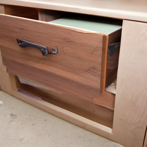 Prompt: a drawer that is partially cracked open