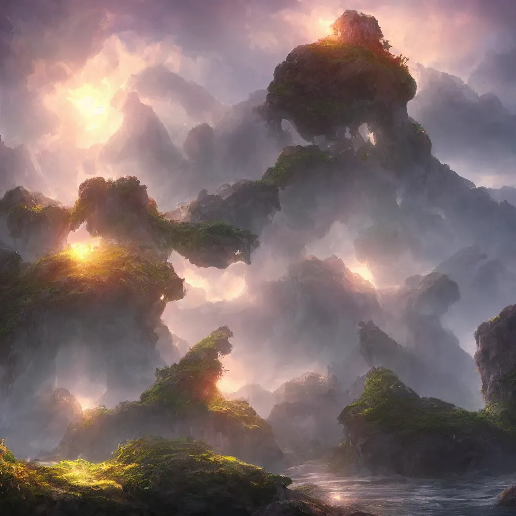 Image similar to magical island, art station, volumetric lighting, beautiful, sharp focus, ultra detailed, concept art