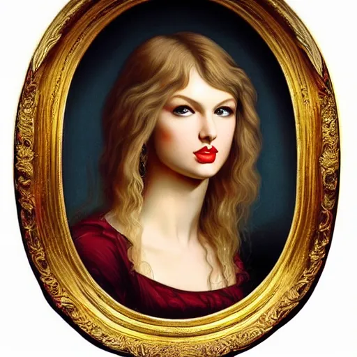 Image similar to baroque style painting of taylor swift, portrait, symmetrical features, perfect,