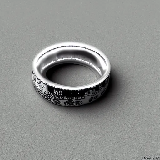 Image similar to the ring from lord if the rings with an imprinted ruler, cm scale imprinted on the inside of the ring, one ring to rule them all, highly detailed, 8 k, trending on artstation, mystic, rpg artwork