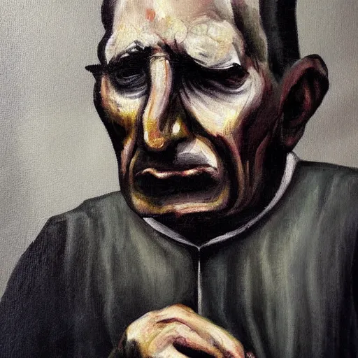 Prompt: a scary painting of a sad old man