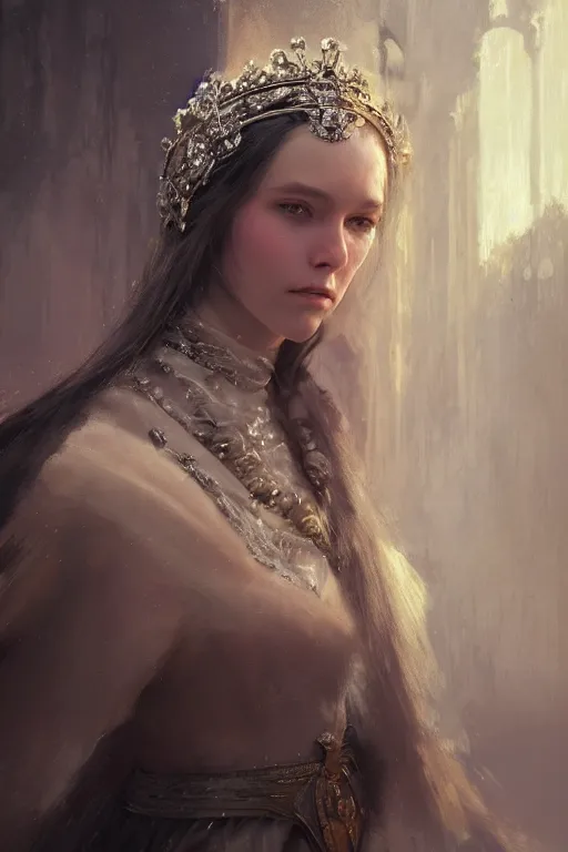 Image similar to medieval princess, gorgeous, close-up portrait, intricate, elegant, volumetric lighting, scenery, digital painting, highly detailed, artstation, sharp focus, illustration, concept art, ruan jia, steve mccurry