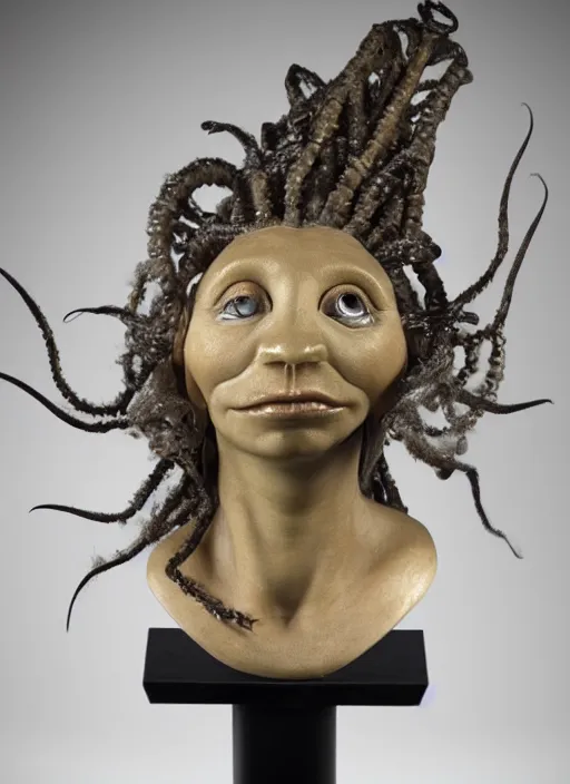 Prompt: stylised bust sculpture of an female Angler Fish, beautiful studio lighting
