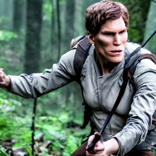 Image similar to Live Action Still of Jerma in The Hunger Games, real life, hyperrealistic, ultra realistic, realistic, highly detailed, epic, HD quality, 8k resolution, body and headshot, film still