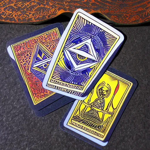 Image similar to full set of illuminati cards, tarot card design, product shot