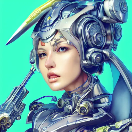 Image similar to studio portrait of lawful good colorful female holy mecha paladin absurdly beautiful, elegant, young sensual graceful woman, ultrafine hyperrealistic detailed face illustration by kim jung gi, irakli nadar, intricate linework, sharp focus, bright colors, matte, octopath traveler, final fantasy, unreal engine highly rendered, global illumination, radiant light, intricate environment