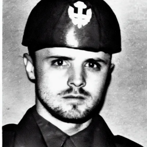 Prompt: jesse pinkman as a soldier in ww 2, grainy photo