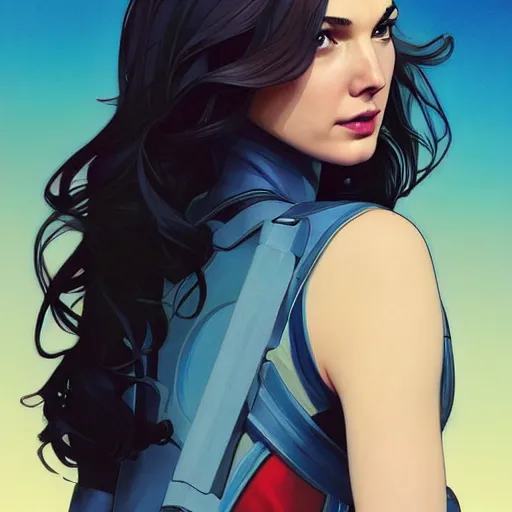 Image similar to a beautiful gal gadot as an superhero winona ryder fighting crime, art by ilya kuvshinov and lois van baarle and alphonse mucha and ross tran and range murata and artgerm, digital art, highly detailed, profile picture, intricate, sharp focus, trending on artstation hq, deviantart, pinterest, unreal engine 5, 4 k uhd image