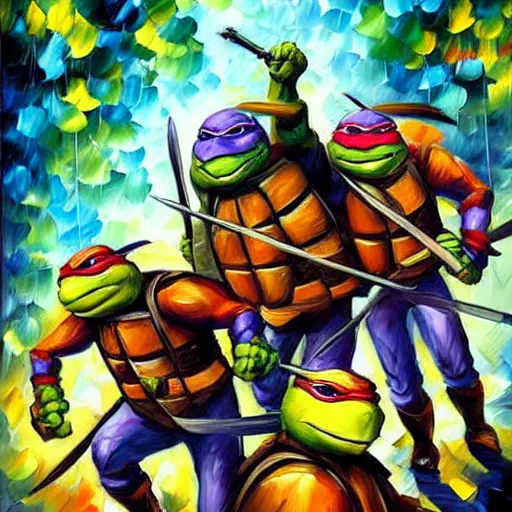 Image similar to tmnt in style of leonid afremov,