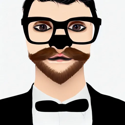 Prompt: a portrait of a male alpaca in suit with black glasses, trending on artstation