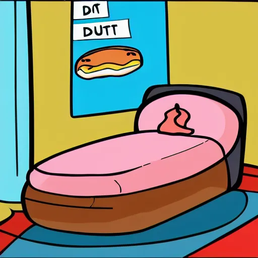 Prompt: a donut inside of a bed, cartoon, 4 k, poster art