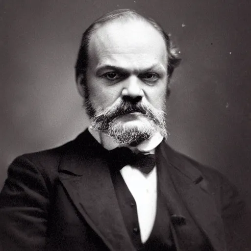 Prompt: headshot edwardian photograph of kelsey grammer, 1 9 2 0 s, sinister, evil, realistic face, 1 9 1 0 s, grainy, victorian, soft blur, by ernst haeckel