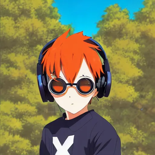cool anime guy with headphones