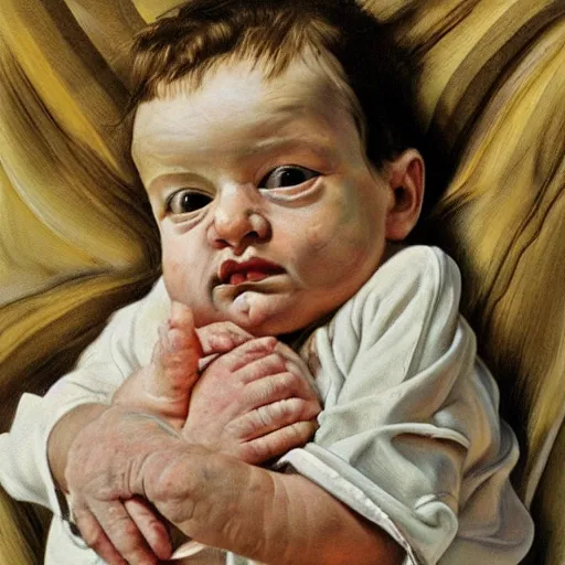 Image similar to high quality high detail painting by lucian freud, hd, portrait of newborn