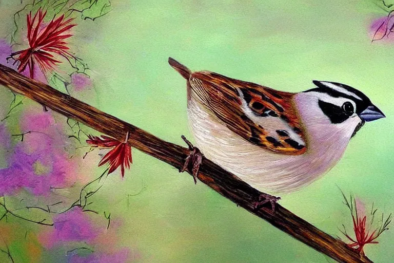 Prompt: the most beautiful painting of a sparrow