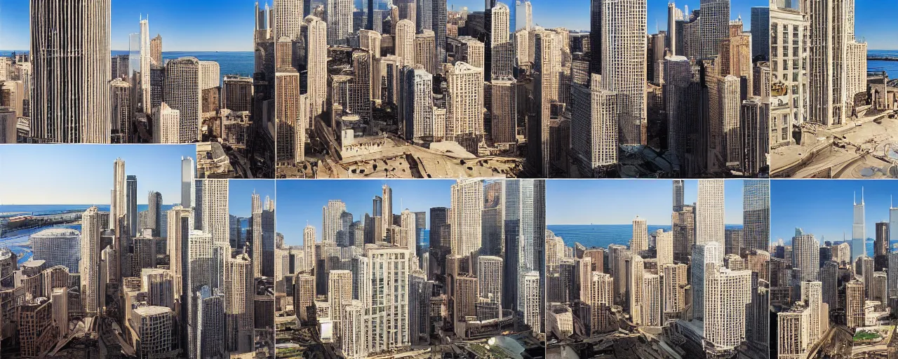 Prompt: photo collage, cityscape, chicago, pep ventosa, photoreal, high detail,