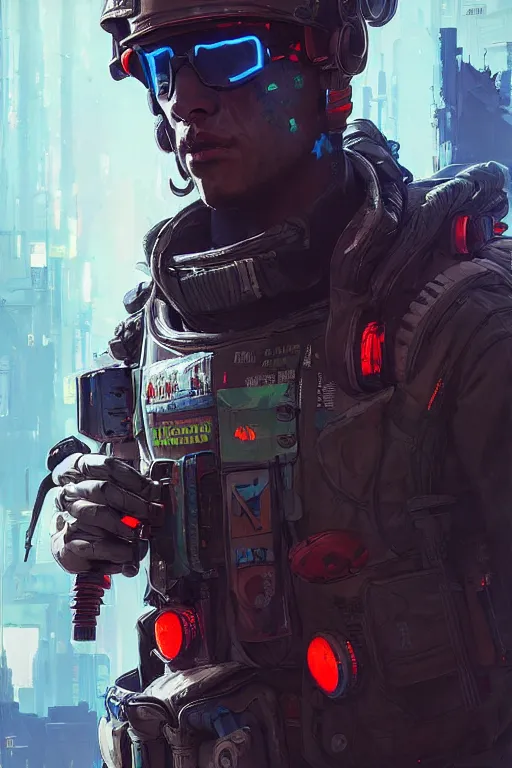 Image similar to soldier from apex legends, cyberpunk futuristic neon. reflective puffy coat, decorated with traditional japanese ornaments by ismail inceoglu dragan bibin hans thoma greg rutkowski alexandros pyromallis nekro rene maritte illustrated, perfect face, fine details, realistic shaded, fine - face, pretty face