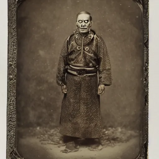 Prompt: A Mongolian necromancer, ambrotype