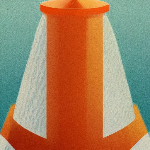 Image similar to cracked orange and white striped traffic cone with shark teeth breaking through the cracks, ocean background detailed atmospheric - ron cheng & alphonse mucha, highly detailed, digital painting, ray tracing, concept art, illustration, smooth sharp focus, intricate, symmetry, artstation,