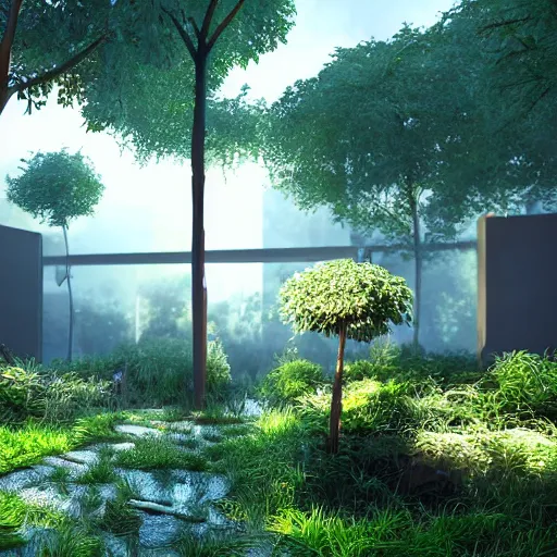 Image similar to futuristic garden very detailed unreal engine volumetric light hyper realistic art station