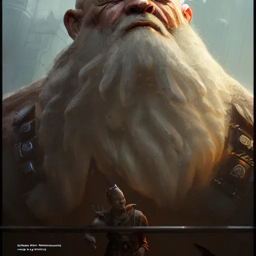 Image similar to hyperrealistic mixed media image of a dwarfish god of warfare, stunning 3 d render inspired art by greg rutkowski and xiang duan and thomas eakes, realistic, highly detailed attributes and atmosphere, dim volumetric cinematic lighting, 8 k octane detailed render, post - processing, masterpiece,