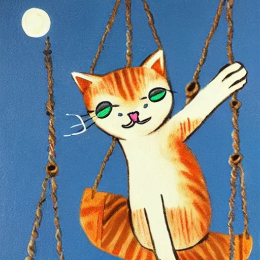 Prompt: 'a cat with two swings on the moon'