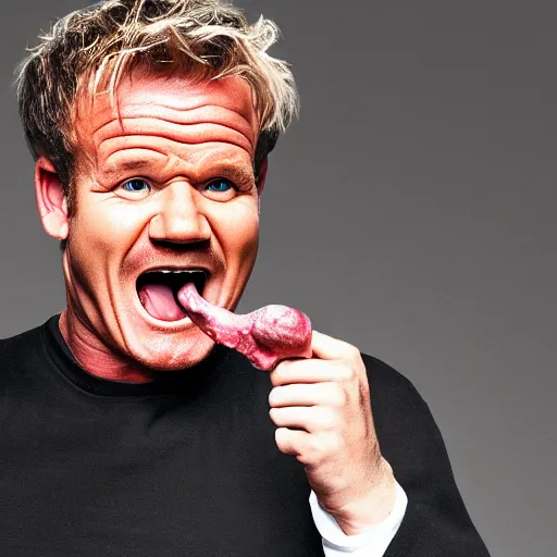 Prompt: gordon ramsey, yelling with his uvula showing in the picture, very big uvula