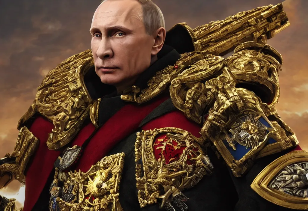 Image similar to portrait of vladimir putin as emperor in warhammer 4 0 k, 4 k, 8 k, octane render