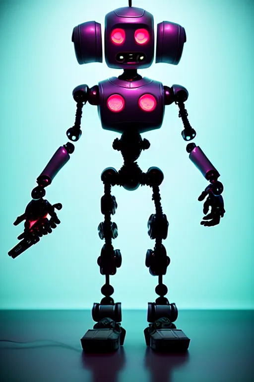 Image similar to beautiful robot character design, product photography, dystopian, glowing led lights, skin details, plastic action figure, digital painting, comic book drawing, sculpted in zbrush, artstation, concept art, comic art by mike mignola and david rubin, simon stalenhag and simon bisley