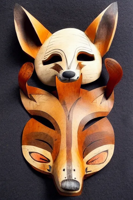 Image similar to ( ( ( ( ( traditional peru stylized wooden fox mask. muted colors. ) ) ) ) ) by jean - baptiste monge!!!!!!!!!!!!!!!!!!!!!!!!!!!