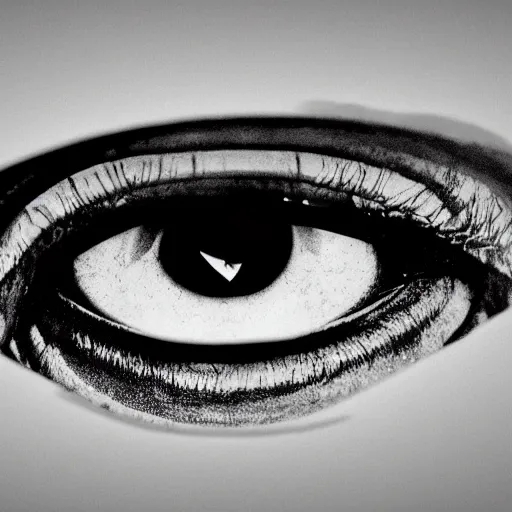 Image similar to heart's eye ( wake up ), in the style of hiroya oku and riyoko ikeda and stanley kubrick, black and white, photorealistic, epic, super technical, 3 d render