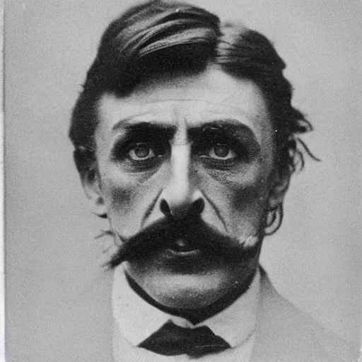 Image similar to headshot edwardian photograph of ian mcshane, arthur shelby, terrifying, scariest looking man alive, 1 8 9 0 s, london gang member, slightly pixelated, angry, intimidating, fearsome, realistic face, peaky blinders, 1 9 0 0 s photography, 1 9 1 0 s, grainy, blurry, very faded