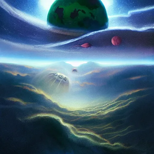 Prompt: giant mouth eats the planet earth in cosmos, acrilic paint, digital, artstation, detailed intricate ink illustration, heavenly atmosphere, digital art, overdetailed art, concept art, complementing colors, trending on artstation, cgstudio, the most beautiful image ever created, dramatic, subtle, details, award winning artwork, beautiful scenery