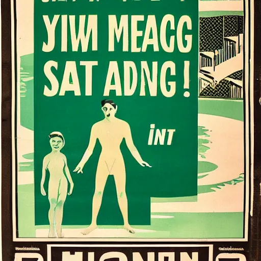 Image similar to year 1 9 2 8 health advice poster for swimming. mint green and gold