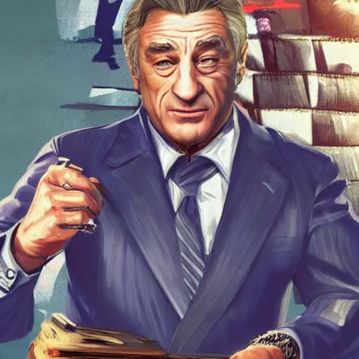 Prompt: robert deniro as a gta5 character, video game art, cover art, grand theft auto