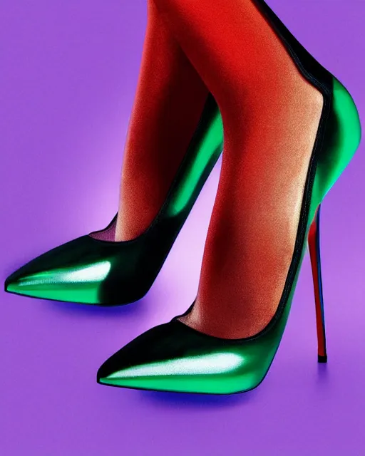 Image similar to A cat wearing high heeled shoes by christian louboutin, by Felipe Pantone, minimalist photorealist