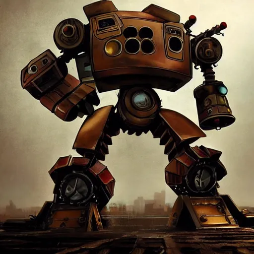 Image similar to a giant steampunk robot shooting at another giant steampunk robot, epic, intense, particles, studio ghibli, anime,