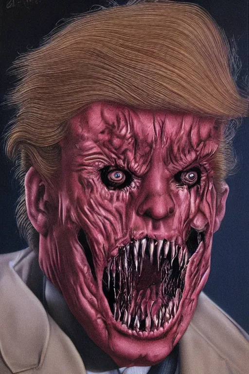 Prompt: portrait of donald trump's disgusting true form by wayne barlowe, horror, vintage 1 9 8 0 s horror movie