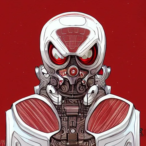 Prompt: an insectoid humanoid in diplomatic garb, crimson and white color scheme, sci fi character portrait by matt rhodes