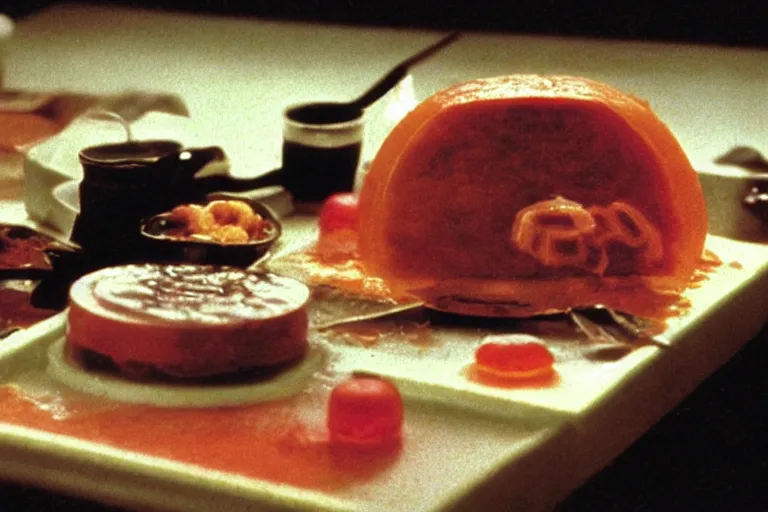 Prompt: mcdonald's mc - aspic aspic meal, in 1 9 9 5, y 2 k cybercore, industrial low - light photography, still from a ridley scott movie