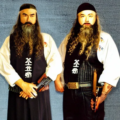 Image similar to duck dynasty dress as yakuza, award winning photograph, radiant atmosphere