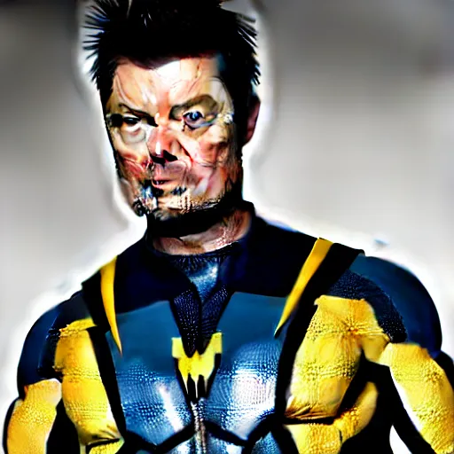 Prompt: karl urban wears original yellow and blue wolverine costume