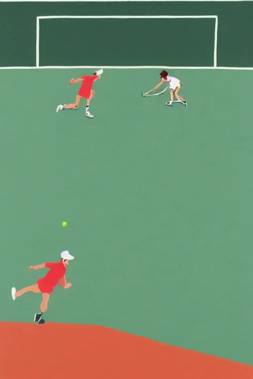 Prompt: an illustration of a tennis match by Oliver Jeffers. Screen Printed. Paper texture