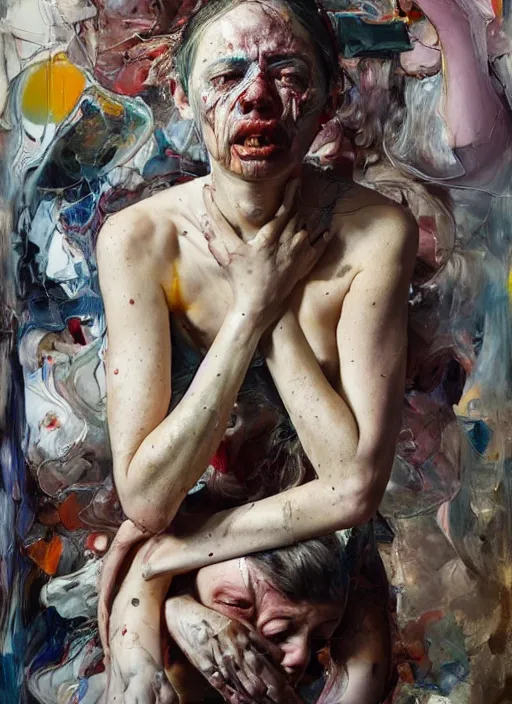 Image similar to there is ugliness in beauty, but there is beauty in ugliness. expressive sadness and fear. full body by jenny saville, scifi, neo - gothic, intricate, rich deep colors. part by james jean, part by adrian ghenie and gerhard richter.