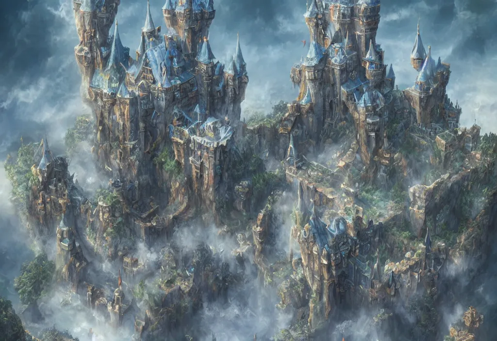 Prompt: a magical castle on a cloud maze, epic, trendy on artstation