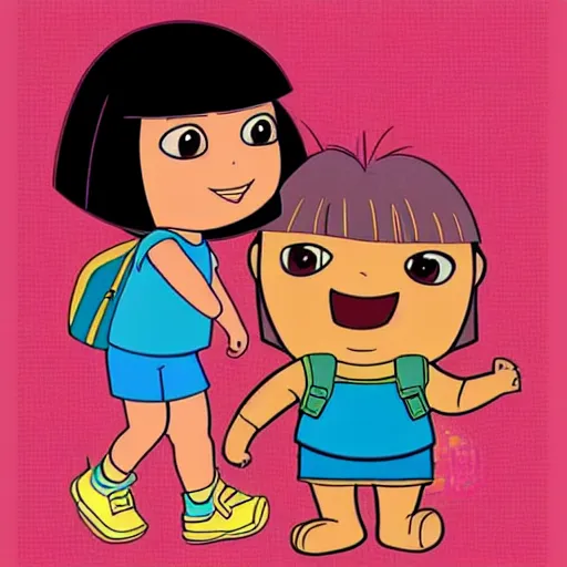 Image similar to dora the explorer as real girl, in lowbrow style