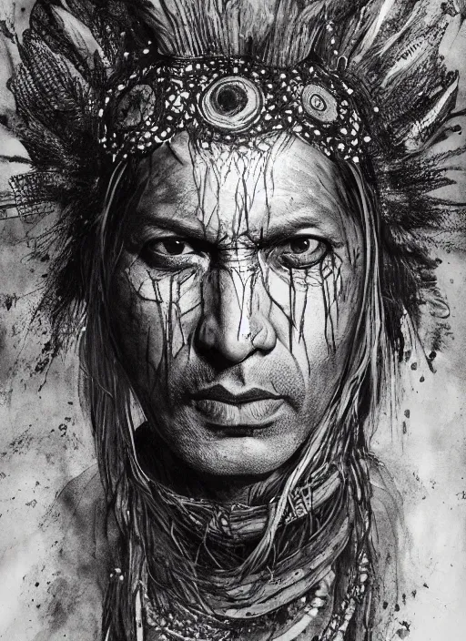 Prompt: portrait, blind Indian shaman wearing giant rabbit skin, watercolor, dramatic lighting, cinematic, establishing shot, extremely high detail, foto realistic, cinematic lighting, pen and ink, intricate line drawings, by Yoshitaka Amano, Ruan Jia, Kentaro Miura, Artgerm, post processed, concept art, artstation, matte painting, style by eddie mendoza, raphael lacoste, alex ross