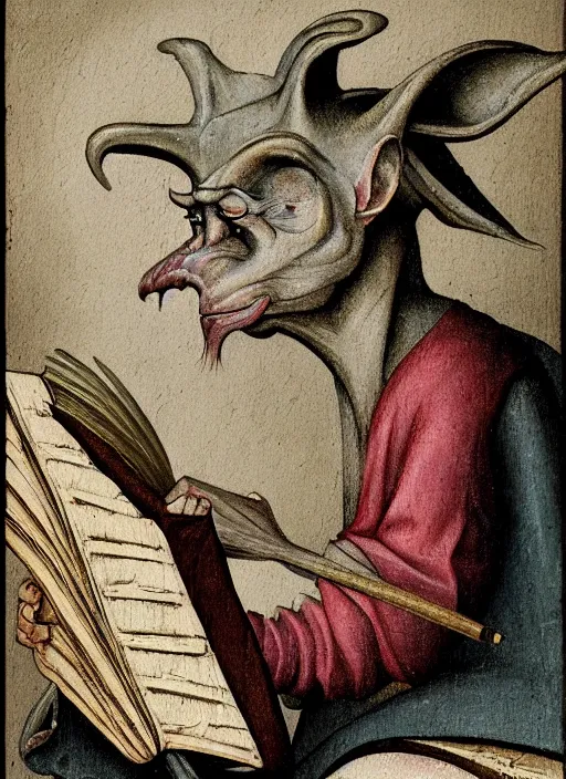 Image similar to a medieval goblin reading a book painted by hieronymus bosch, detailed digital art, trending on Artstation