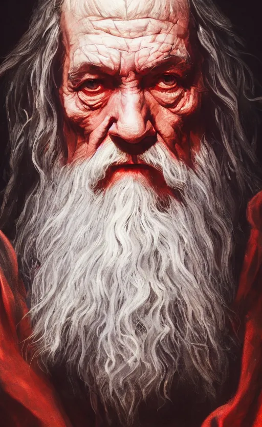 Image similar to a beautiful portrait painting of gandalf, by diego velazquez, beautiful composition and structure, high contrast, high saturation, vivid ember colors, cross hatching featured on artstation, shading study, lighting study, studio lighting, pipe smoke, volumetric fog, artistic, cinematic, backlight, rim light, portrait study